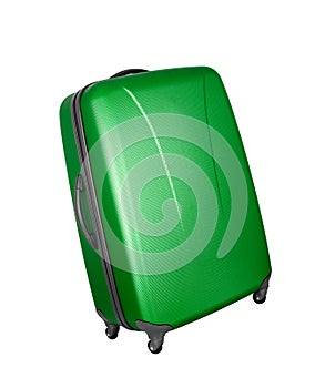 Green convenient suitcase on castors