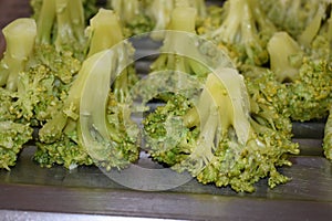 green cooked broccoli upside down