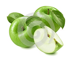 Green cooking apples isolated on white background. Granny Smith cultivar