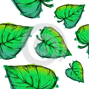 Green Cordate Leaves Watercolor Pattern