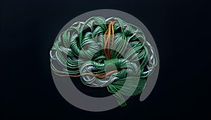 Green Cords Brain - Representation of Neurodivergent Connections (AI Generated photo