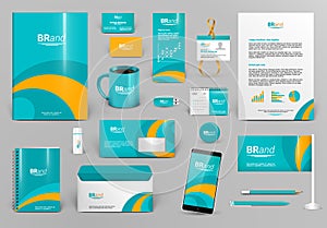 Green corporate identity template with orange element. Best for travel, hotel company