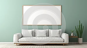 Green Couch With Blank Framed Picture: Soft Pastel Colors, 8k Resolution photo