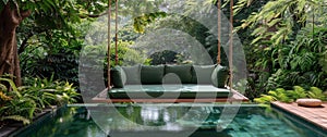 Green Couch Next to Swimming Pool