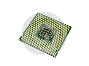 Green CPU processor chip isolated on white background