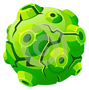 Green cracked rock sphere. Fantasy cartoon planet