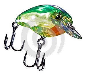 Green crankbait with treble hooks