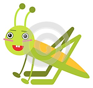 Green cricket character with funny smiling face expression