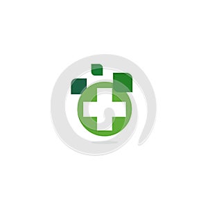 Green cross logo, eco healing herbs pharmacy, isolated vector logotype template on white background.