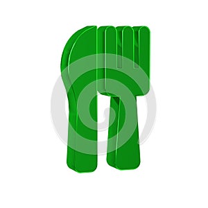 Green Crossed knife and fork icon isolated on transparent background. Cutlery symbol.
