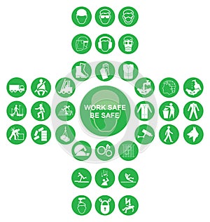 Green cruciform health and safety icon collection