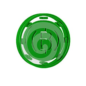 Green Cryptocurrency coin Bitcoin icon isolated on transparent background. Physical bit coin. Blockchain based secure