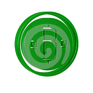 Green Cryptocurrency coin Bitcoin icon isolated on transparent background. Physical bit coin. Blockchain based secure