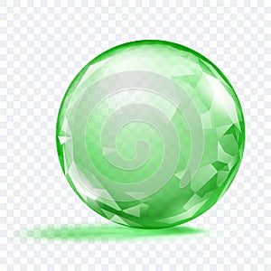 Green crystal sphere with faceted surface