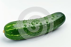 A Green Cucumber With Water Droplets A fresh green cucumber covered in sparkling water droplets, ready to be sliced and enjoyed