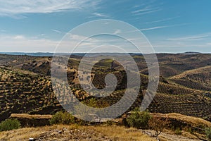 Green cultivated landscape from the Melhor castle in Portugal photo