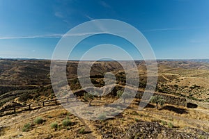 Green cultivated landscape from the Melhor castle in Portugal photo