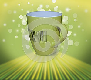 Green cup with bar-code