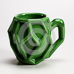 Cubist Faceted Green Mug With Cartoonish Elements photo