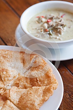 green curry with coconut milk and fried Roti