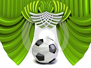 Green curtain and soccer ball