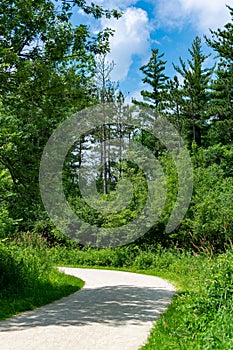 Green Curving Trail at Waterfall Glen Forest Preserve in Suburban Lemont Illinois