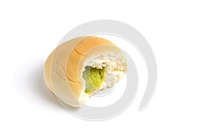 Green custard filling bun on white background