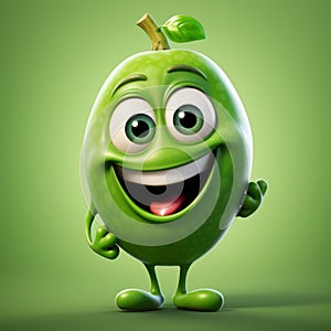 Green Cute Apple Character: A 3d Cartoon In The Style Of Raphael Lacoste And Bill Gekas