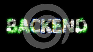 green cybernetic text BACKEND with noise distortion, isolated - object 3D illustration