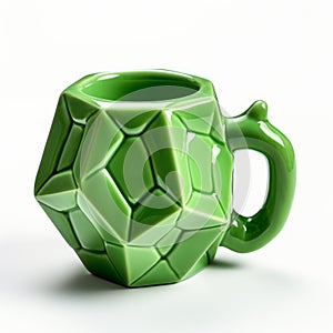 Green 3d Printed Coffee Mug With Cubist Faceting Design photo