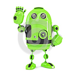 Green 3d Robot waving hello. . Contains clipping path photo