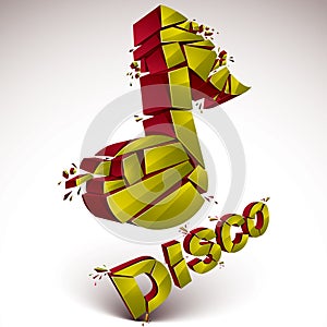 Green 3d vector musical note created from refractions isolated o