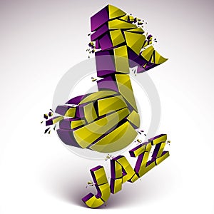 Green 3d vector musical note created from refractions isolated o