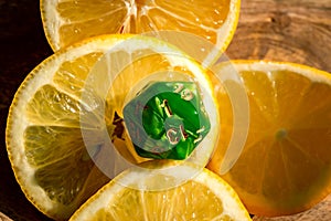 Green d20 on lemon slices