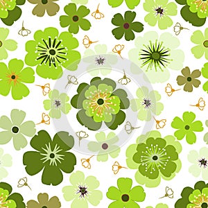 Green daisy petal spring flower blossom vector seamless pattern, abstract flora illustration drawing on white background fo