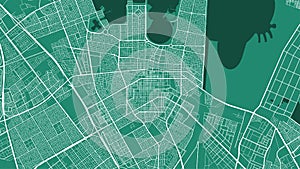 Green Dammam City area vector background map, streets and water cartography illustration