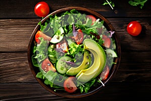 green dark background bowl healthy vegetable food fresh diet salad vegetarian. Generative AI.