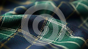 Green and dark blue plaid fabric texture detail