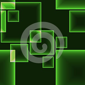 Green dark seamless pattern with shining neon squares