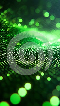 Green Data Streams. Abstract Technology Background With flowing Particles And Binary Code.