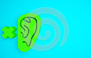 Green Deafness icon isolated on blue background. Deaf symbol. Hearing impairment. Minimalism concept. 3d illustration 3D