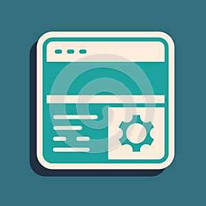 Green Debugging icon isolated on green background. Debugging tool. Magnifying glass on bug programming. Testing and