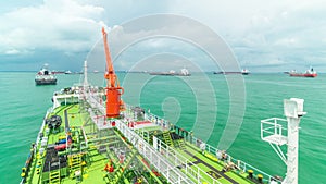 Green deck of the tanker under blue sky timelapse