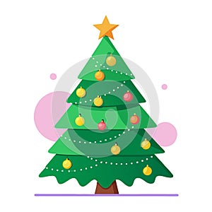 Green decorated christmas tree under rays of dramatic sky light . neural network generated art