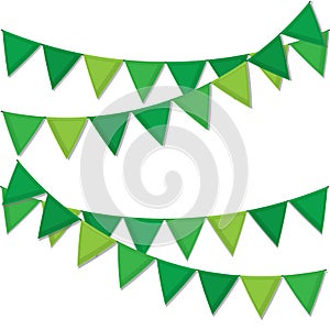 Green decorative flags streamers to celebrate St. Patrick`s Day decorations.