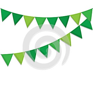 Green decorative flags streamers to celebrate St. Patrick`s Day decorations.