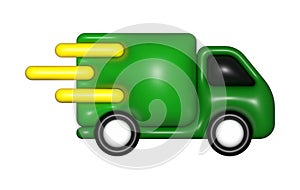 Green delivery car van 3d, icon 3d, free shipping, fast delivery