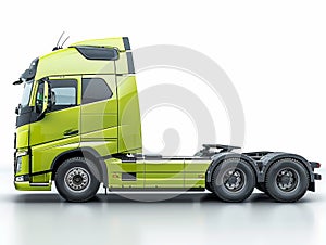 Green delivery truck isolated on white background. Side view