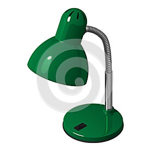 Green desk lamp in isometric view, isolated vector illustration