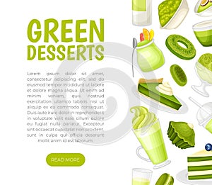 Green Dessert Banner Design with Sweet Pastry and Confection Vector Template